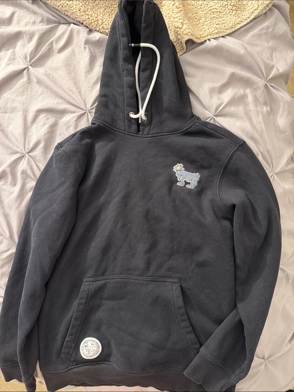 Men's Black Hoodie with Small Embroidered Goat Motif